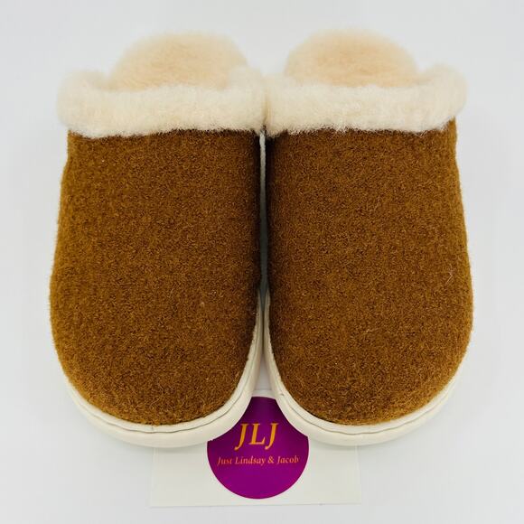Born Women's Zoe 100% Wool Shearling Lined Slippers Cognac Brown Wool Size 6 - Picture 4 of 13